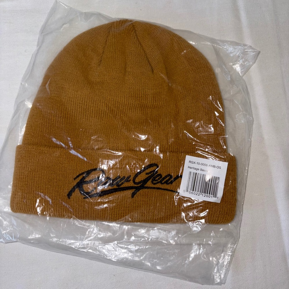 Raw Gear Heritage Beanie Mens Mustard Yellow Embroidered Logo OS‎ new